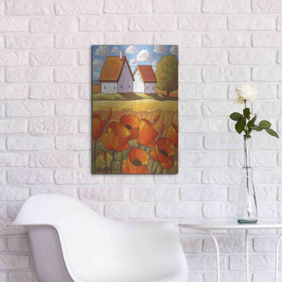 «Red Flower Fields Landscape» par Cathy Horvath-Buchanan, art mural en métal, 16 po x 24 po