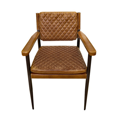 Vicenza Genuine Leather Metal Upholstered Back Armchair Dining Chair