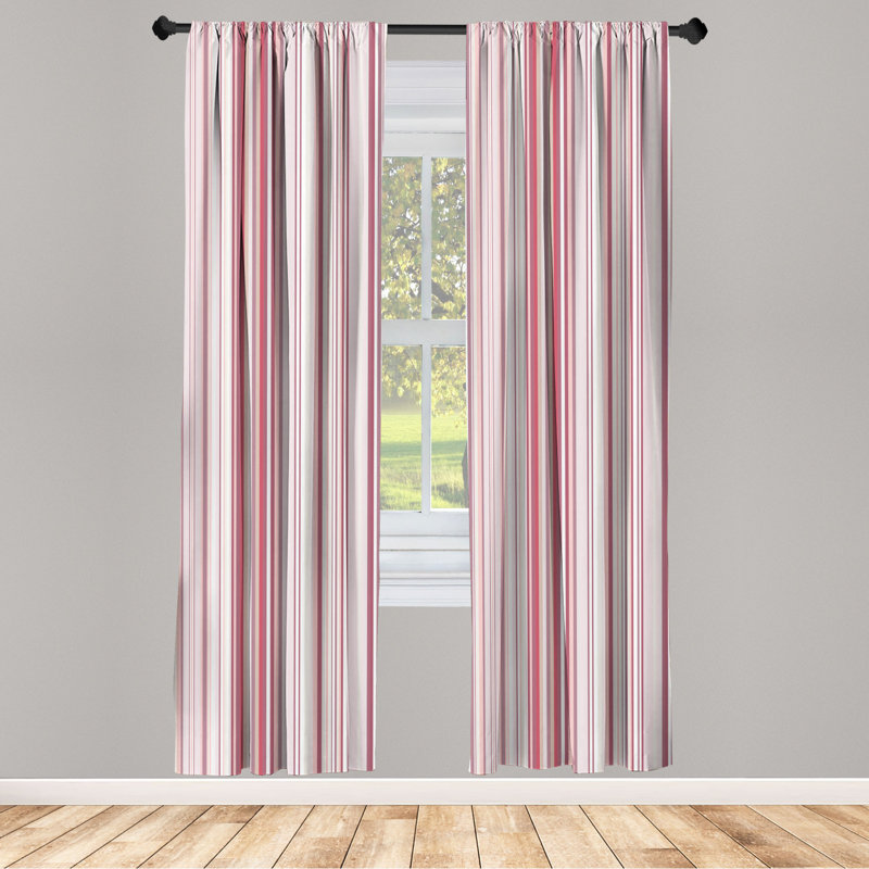 Microfiber Striped Semi-Sheer Rod Pocket Curtain Panels, 28" W x 84" L, Pink/Red