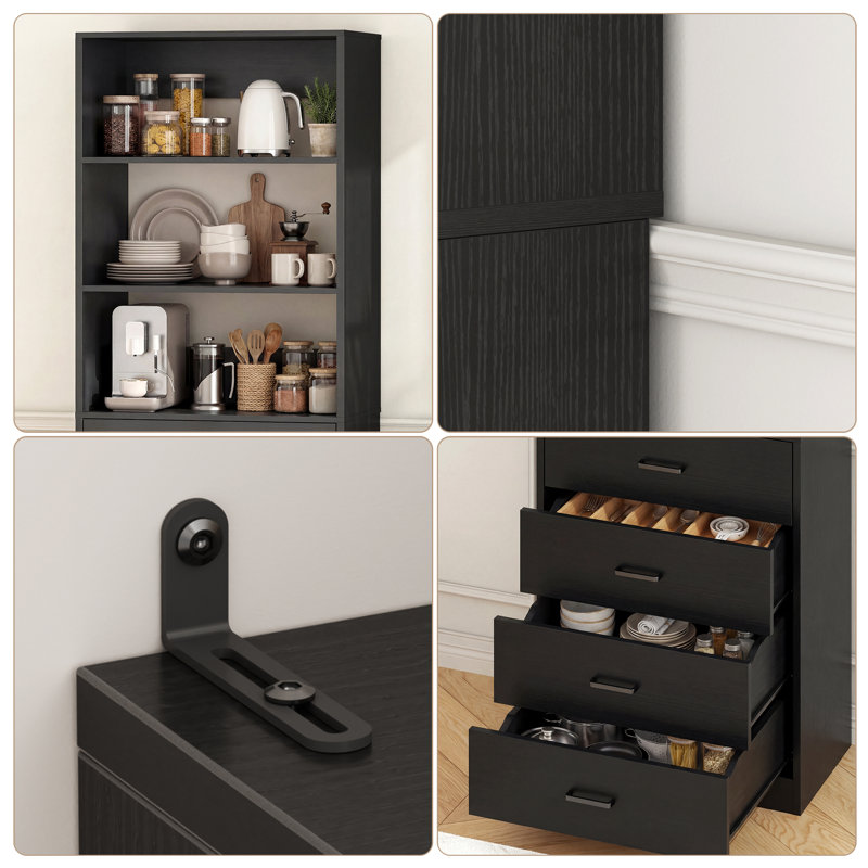 80" H Kitchen Pantry Cabinet With Drawers, Black