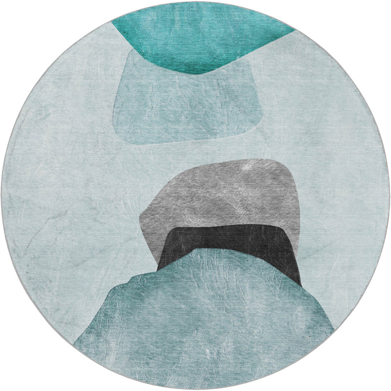 Premium Machine Washable Dream Shag ADS547 Abstract Rug, Teal, 8' Round