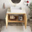 Meuble-lavabo de salle de bain avec lavabo, armoire de rangement autoportante en contreplaqué avec 2 portes, lavabo rectangulaire en céramique blanche et comptoir en pierre frittée à motif de travertin Roma