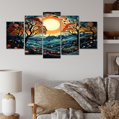 «Blue Horizon Of Heart Trees Landscape II - Tree Multipanel», art mural sur toile