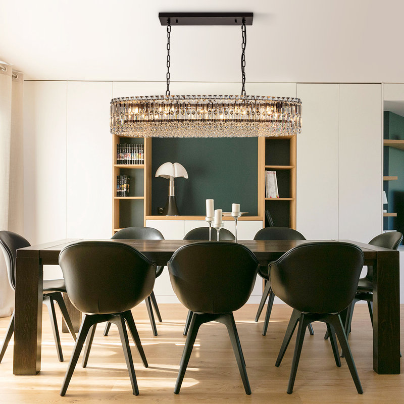 10-Light Kitchen Island Oval Crystal Chandelier , Matte Black
