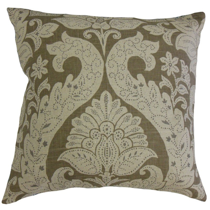 Yamha Damask Feather Linen Reversible Throw Pillow, 24" x 24"