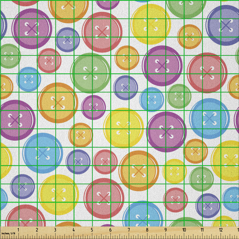 Dakotajames Circular Shaped Buttons Pattern in Various Sizes Print Fabric