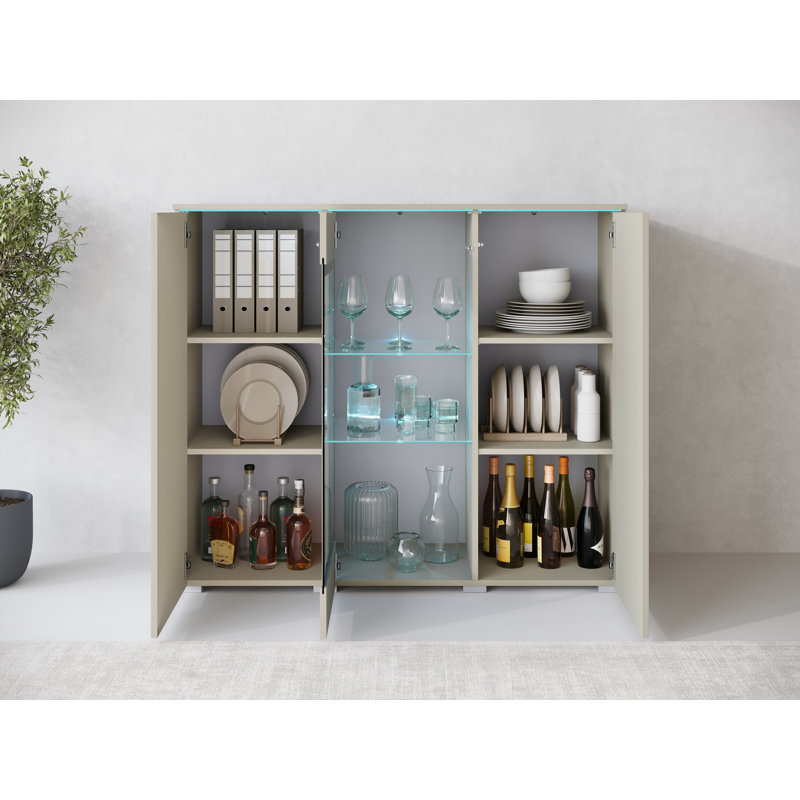 Dejanee Cm, Chest Of Drawers With Glass Panels, With Led Lighting, Beige