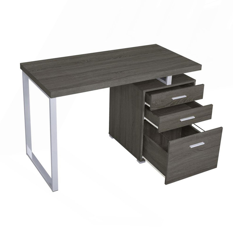 Bureau à 3 tiroirs au fini gris patiné, Gris
