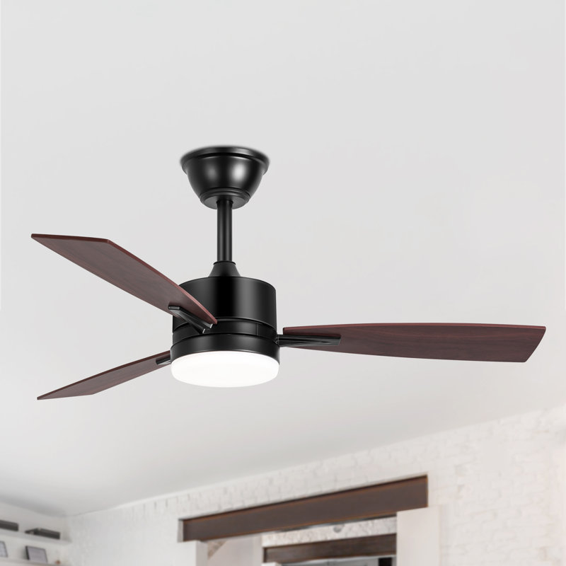  Ladena 42" Downrod Matte Black Ceiling Fan with LED Light and Remote Control