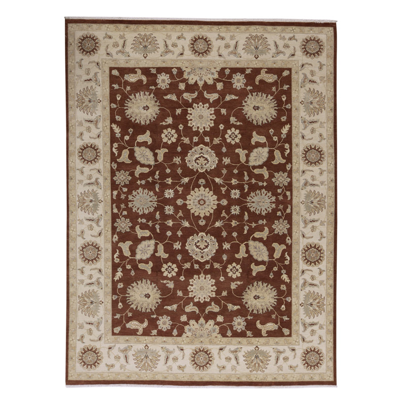 Tapis brun et ivoire de haute qualité noué à la main