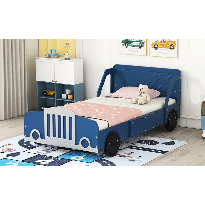 Lit plateforme simple avec roues bleues et structure solide - offre une base solide, une installation confortable et une expérience de sommeil