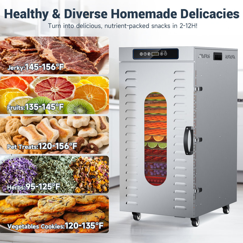 Commercial  Food Dehydrator -wifi Remote Control, 20 Trays,3 Custom Programs For Jerky, Herbs, Fruit