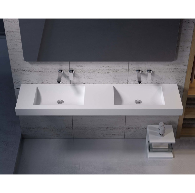 ADM Bathroom 15.9'' Resin Square Bathroom Sink, Matte/White