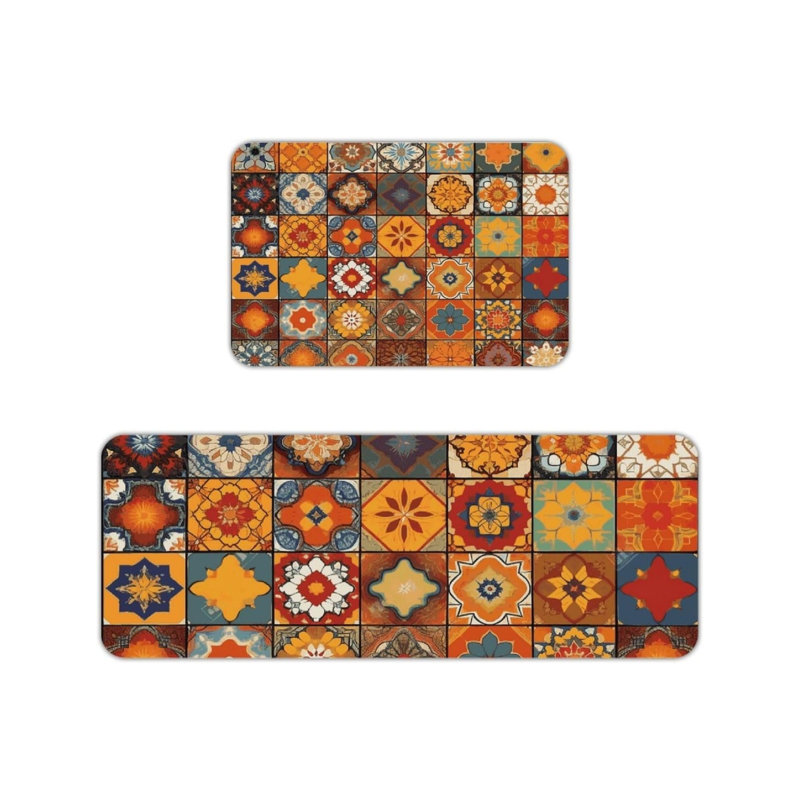 Tapis de cuisine multicolore à carreaux marocains, 2 tapis Boho Home Decor pour cuisine et salon