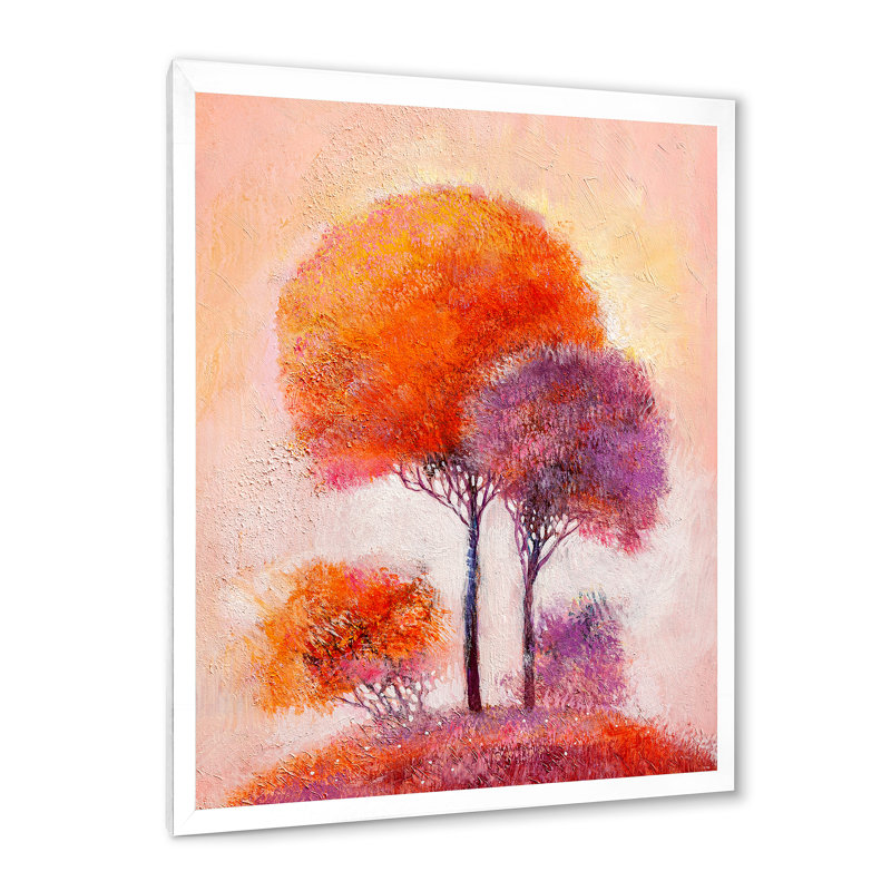 Impression d'arbres colorés I - peinture sur toile, H 32 po x l 24 po x P 1 po, Cadre photo blanc