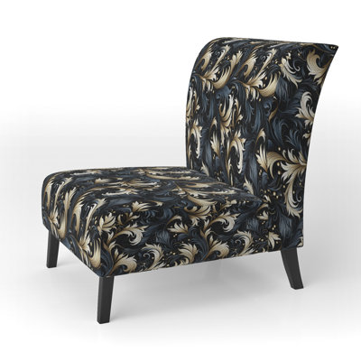 Fauteuil de chambre damassé noir et gris Flourish I