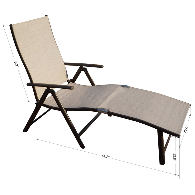 Cozy Cozy Aluminum Reclining Lounge Chair with Cushion Drink Holder Adjustable Assemble-Free, Beige/Blue