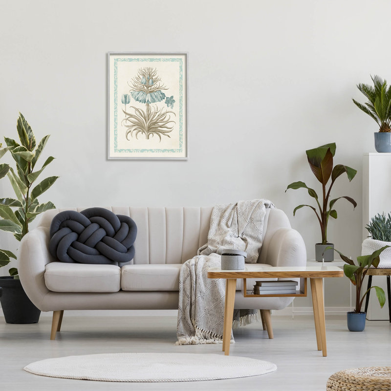 Vintage Botanical Flower Study Print on Canvas with Gray Frame