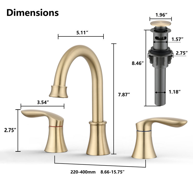 Robinet de salle de bain surdimensionné avec bonde escamotable, Or brossé