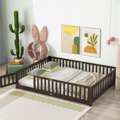 Floor Platform Bed With Fence Guardrails And Door