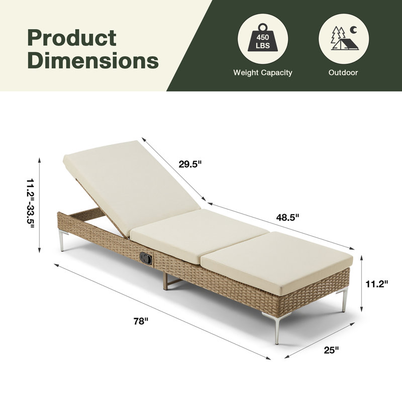 Méridienne longue inclinable avec coussins 78 po Alansen, Beige