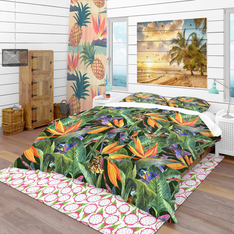 Twin Tropical Floral Microfiber Polyester Duvet Cover Set
