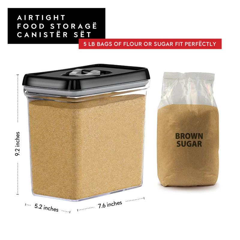 Dwellza Kitchen Large Airtight Food Storage Containers Set, Black