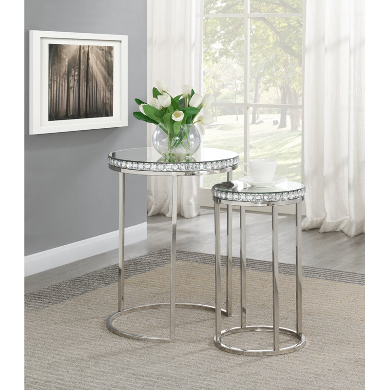 Noureen Mirrored Glass Top Nesting Tables