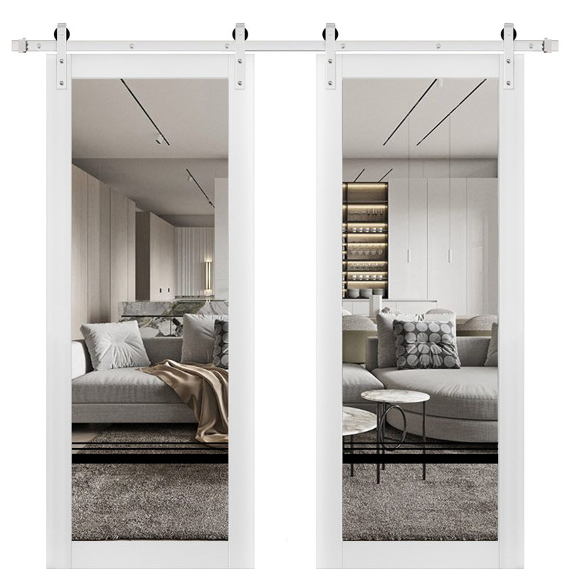 Porte de grange en bois lambrissé sans trousse de quincaillerie d'installation, Satin blanc, 64 po x 96 po