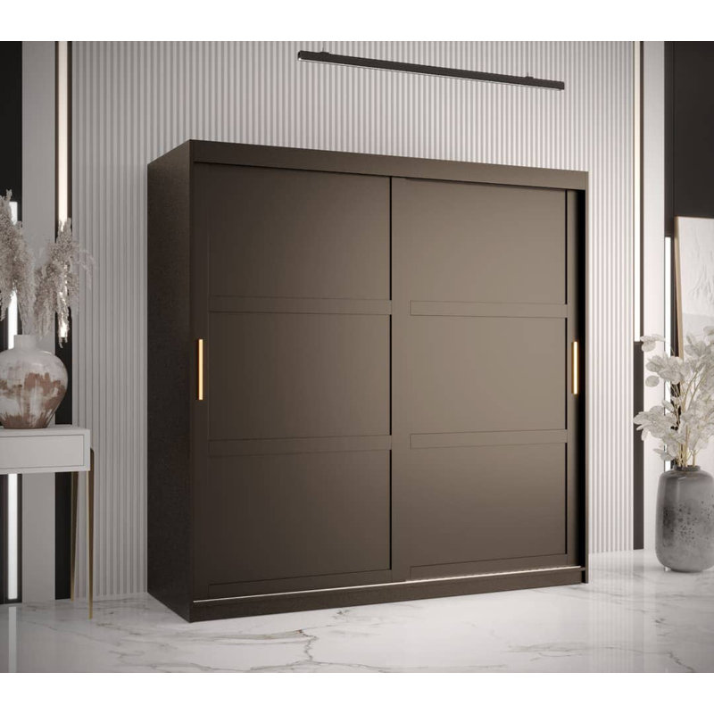 Arroe 2 Door Manufactured Wood Wardrobe, 200cm H x 180cm W x 62cm D, Black