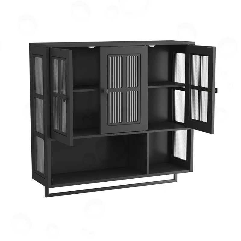 Armoire murale de salle de bain avec 3 portes en verre, Noir