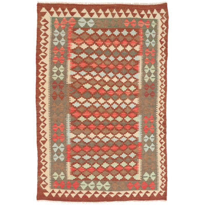 Rectangle 101 cm x 153 cm Geometric Wool Hand Woven Kilim