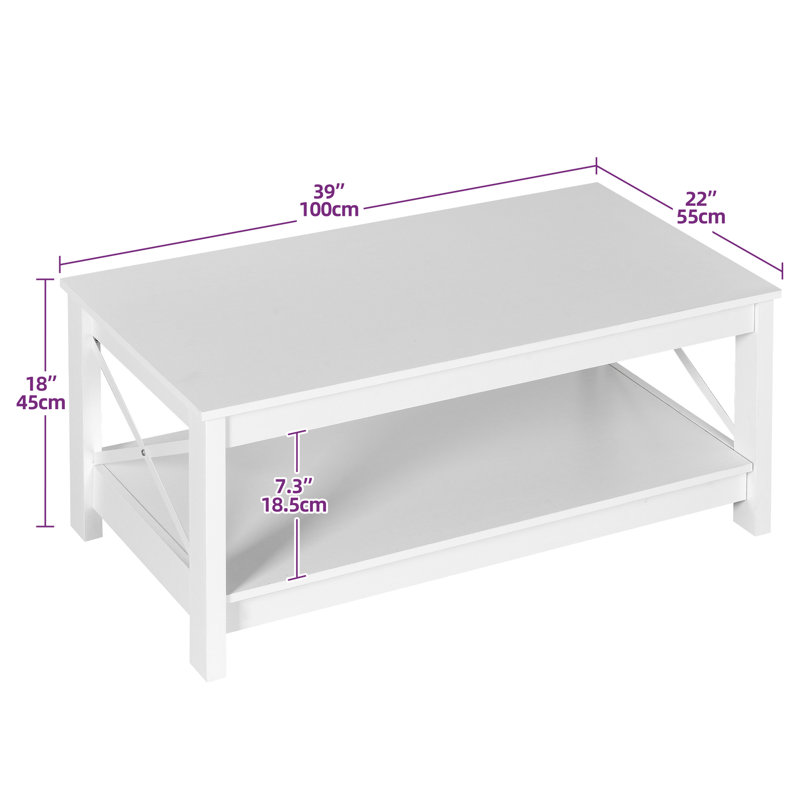 O'Kean 39" Rectangular Coffee Table with Storage For Living Room, White, White