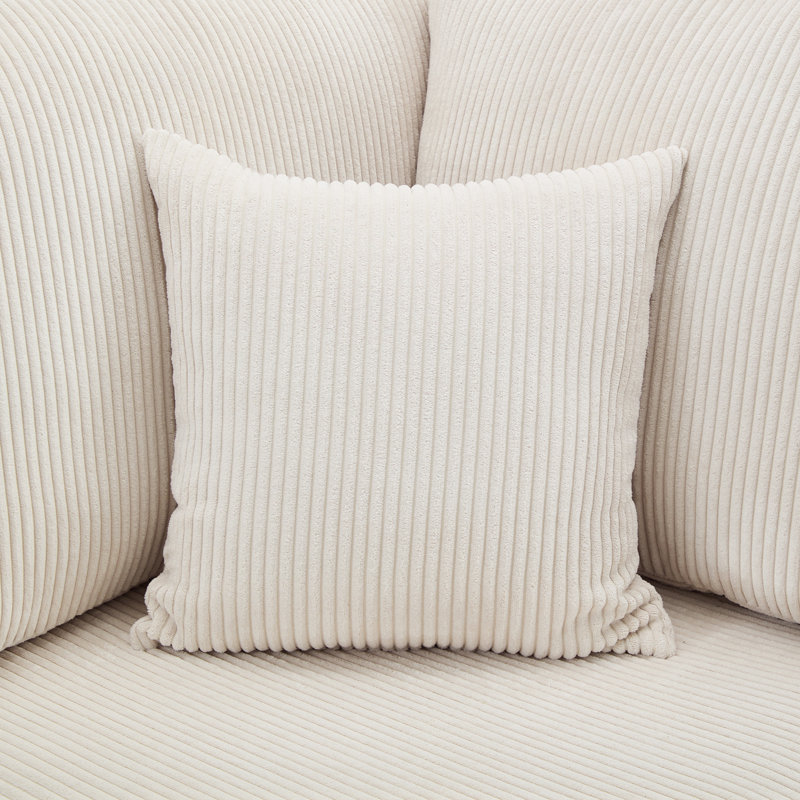 3 - Piece Upholstered Corduroy Modular Sectional with Pillow Back and Solid Wood Legs, Beige