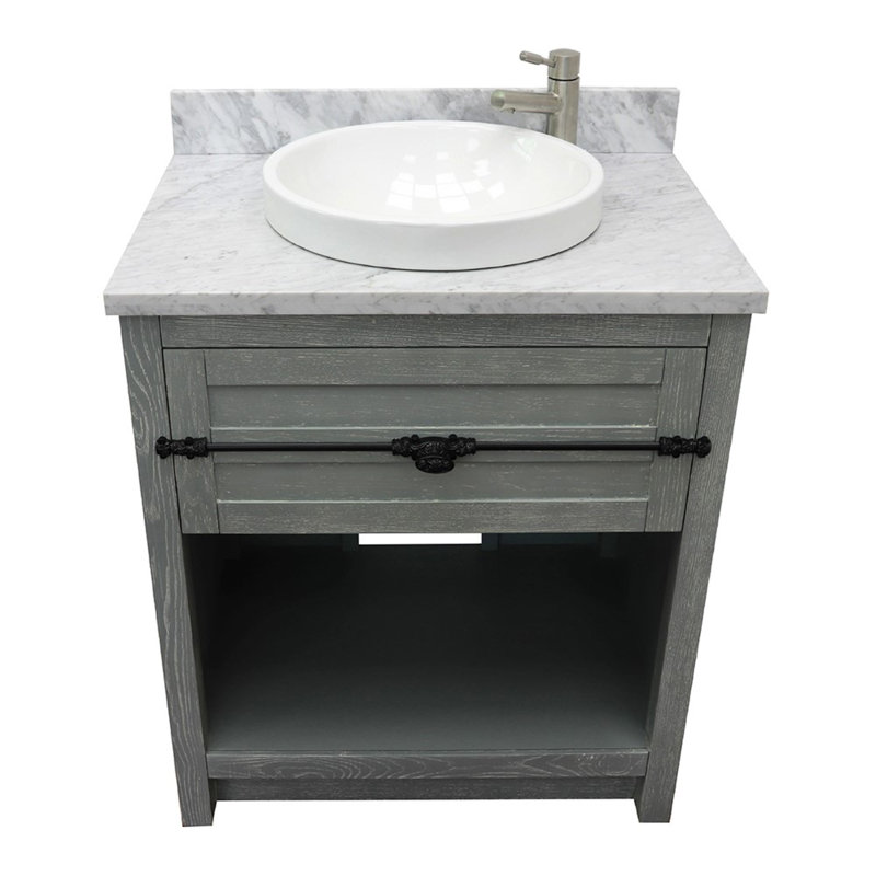 Ensemble de meuble-lavabo simple 31 po Zimmerman, Gris sauge, Marbre de Carrare blanc