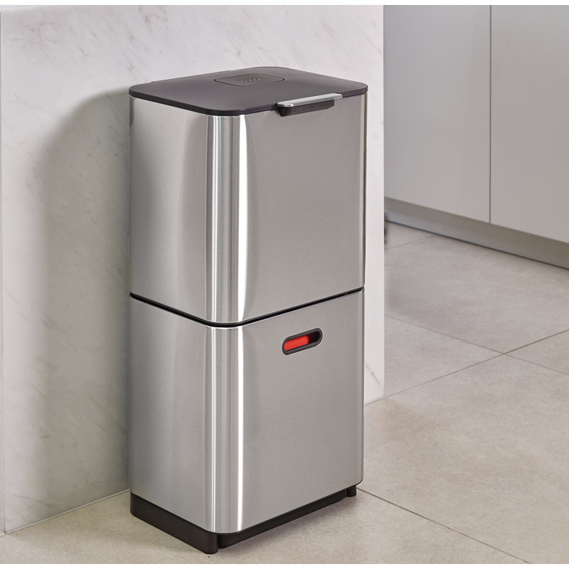 Totem Waste & Recycling Dual Kitchen Trash Can, 15.85 US Gallons, Stainless Steel