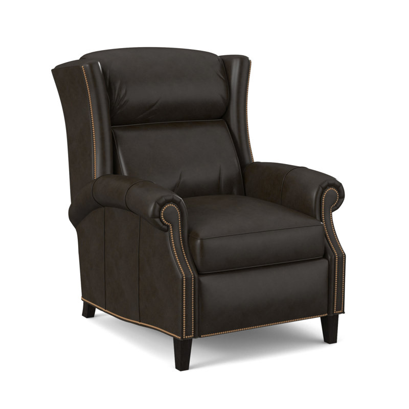 Broderick Recliner, #9 French Natural, Aline Light Gray Stonewash Genuine Leather, Plantation