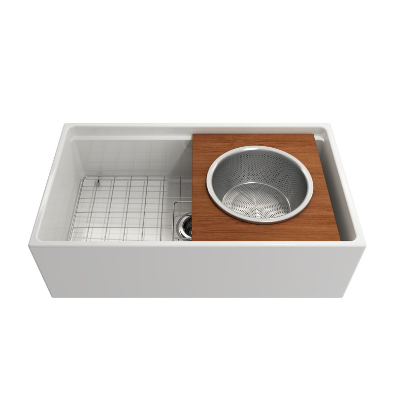 Wood Board With Large Round Stainless Steel Mixing Bowl And Colander F/1344, 1348, 1360, 1362, 1504, 1505, 1506 (Short Side Only), 1627, 1628