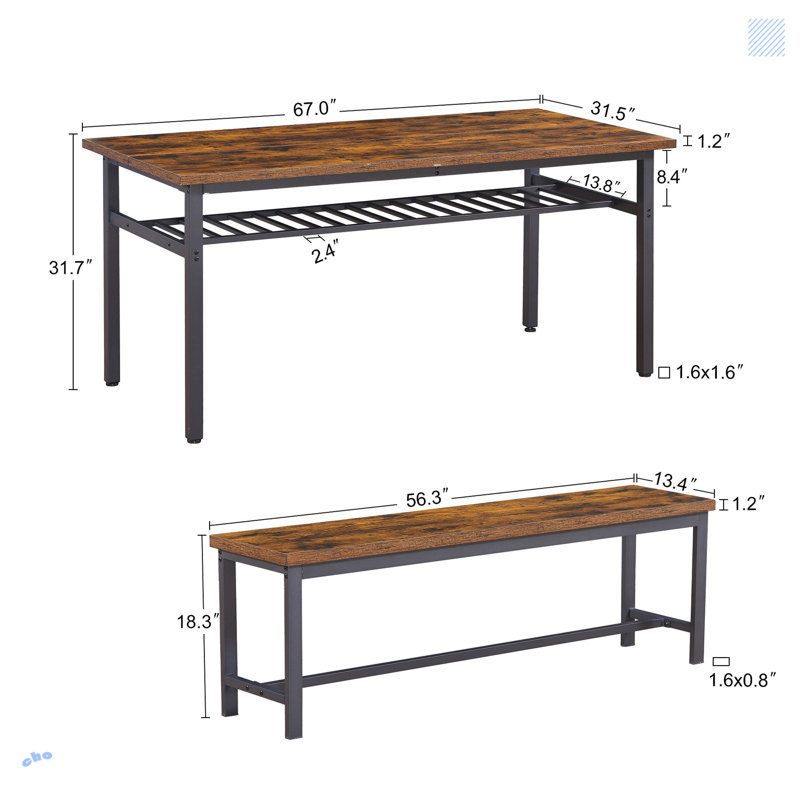 Ensemble de table de salle à manger surdimensionnée 3 pièces avec 2 bancs