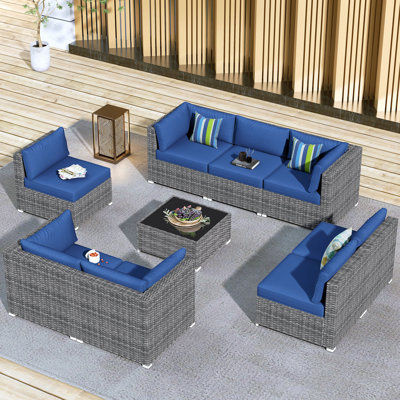 8 - Person Patio Furniture Set With Coffee Table, Outdoor Wicker Rattan Sectional Seating Group With Cushions, All Weather Sofa Conversation Set For Garden Backyard