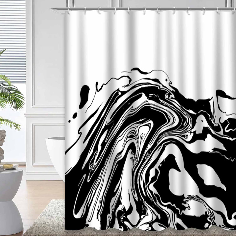 Rideau de douche aquarelle marbré abstrait avec 12 crochets, L 72 po x l 78 po