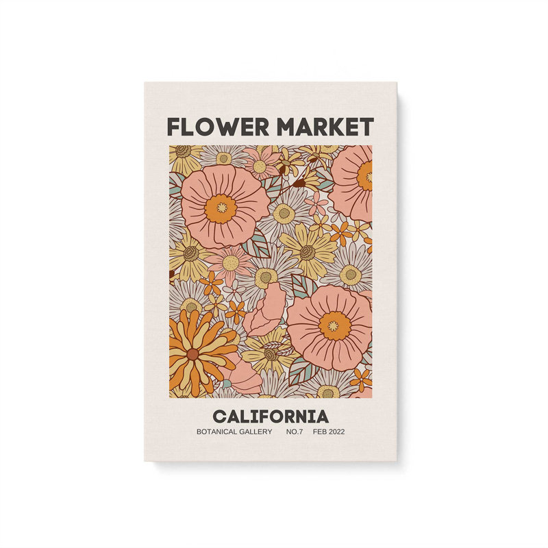 Marché de fleurs rétro en Californie, H 18 po x l 12 po x P 1,25 po, Toile tendue