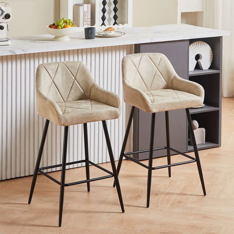 Vintage Suede Bar Stools with Armrest, Beige