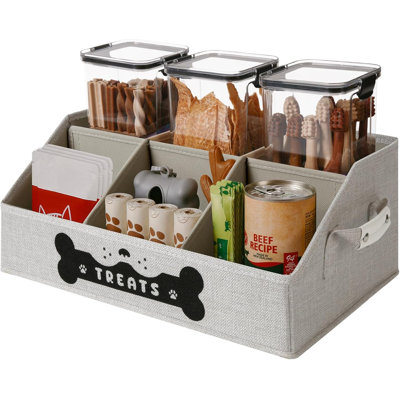 Dog Treat Container, Dogs Storage Organizer with Removable Dividers, Gray