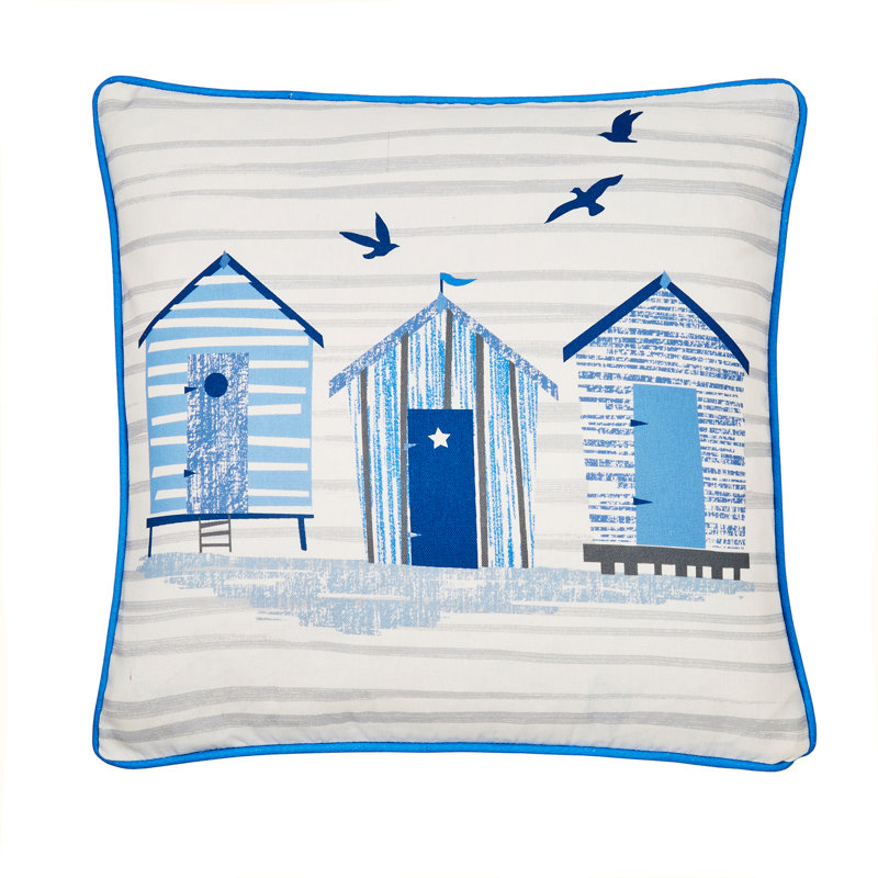 Beach Huts Indoor / Outdoor Square Cushion, Blue