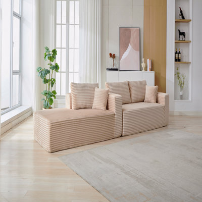 Canapé modulaire en L pour petits appartements avec méridienne à compression avec méridienne confortable, canapé en L sans siège avec assise profonde, canapé modulaire minimaliste pour salon, salon, chambre à coucher, salon, velours côtelé, beige