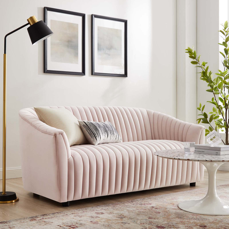 Announce Performance Velvet Channel Tufted Loveseat, Pink