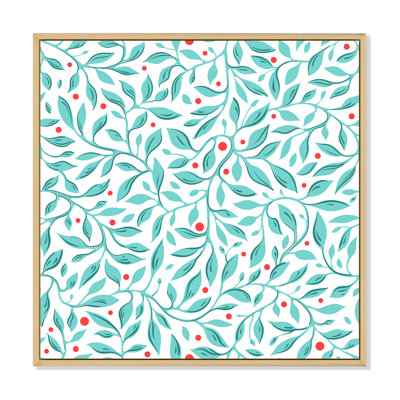 «Little Turquoise Leaves On White», reproduction d'art sur toile à motifs