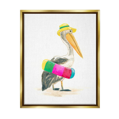 Pélican et plage Tube encadré sur toile par June Erica Vess