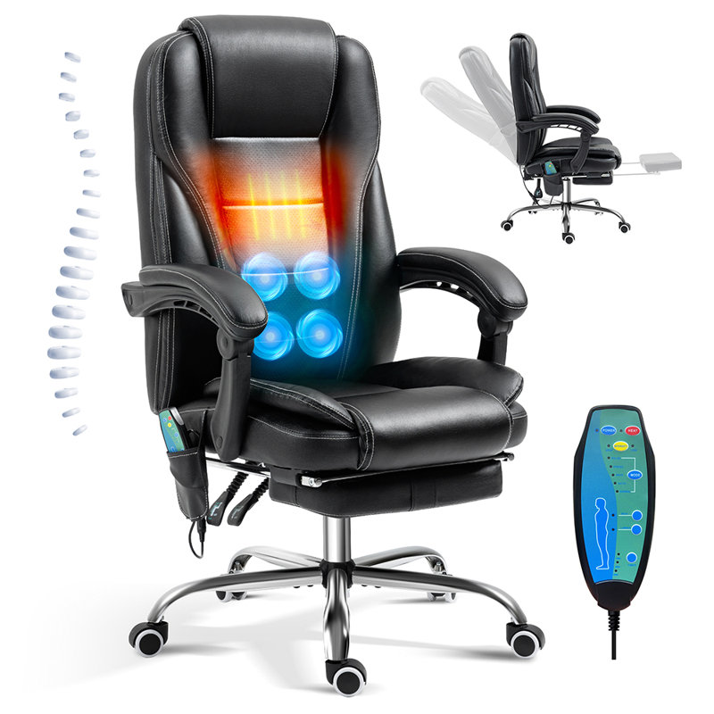 Reclining Massage Office Chair with Footrest, High Back Ergonomic Executive Chair with Heating and Vibration Function, Black